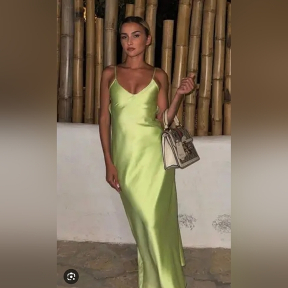 Elegant Lime Green Slip Dress - Picture 5 of 8